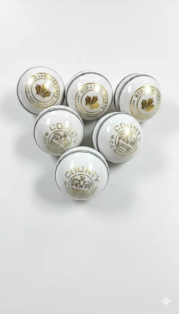 Red Leafs County Cricket Leather Ball (White)