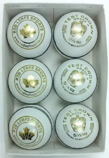 Red Leafs Test Crown Cricket Leather Ball